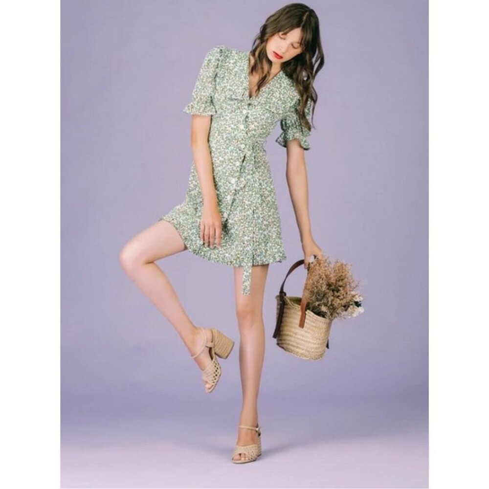 Quanta du Soleil Grace Dress Size 36/ Small Green Flora Purple Flowers